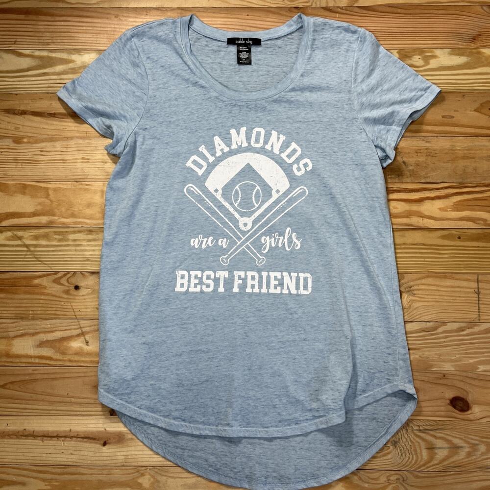 Sable Sky Diamonds Are A Girls Best Friend Tee Slub Knit Top Light Blue Size XL